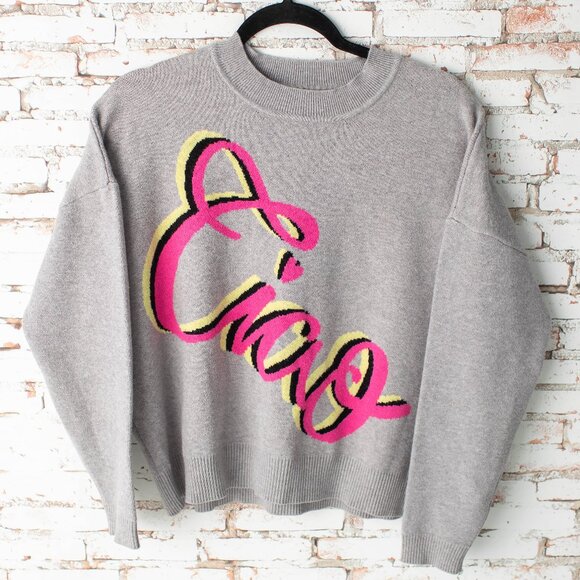 Philosophy Republic Clothing Women’s Large Sweater Gray “Ciao” Crewneck Pullover - Picture 1 of 7